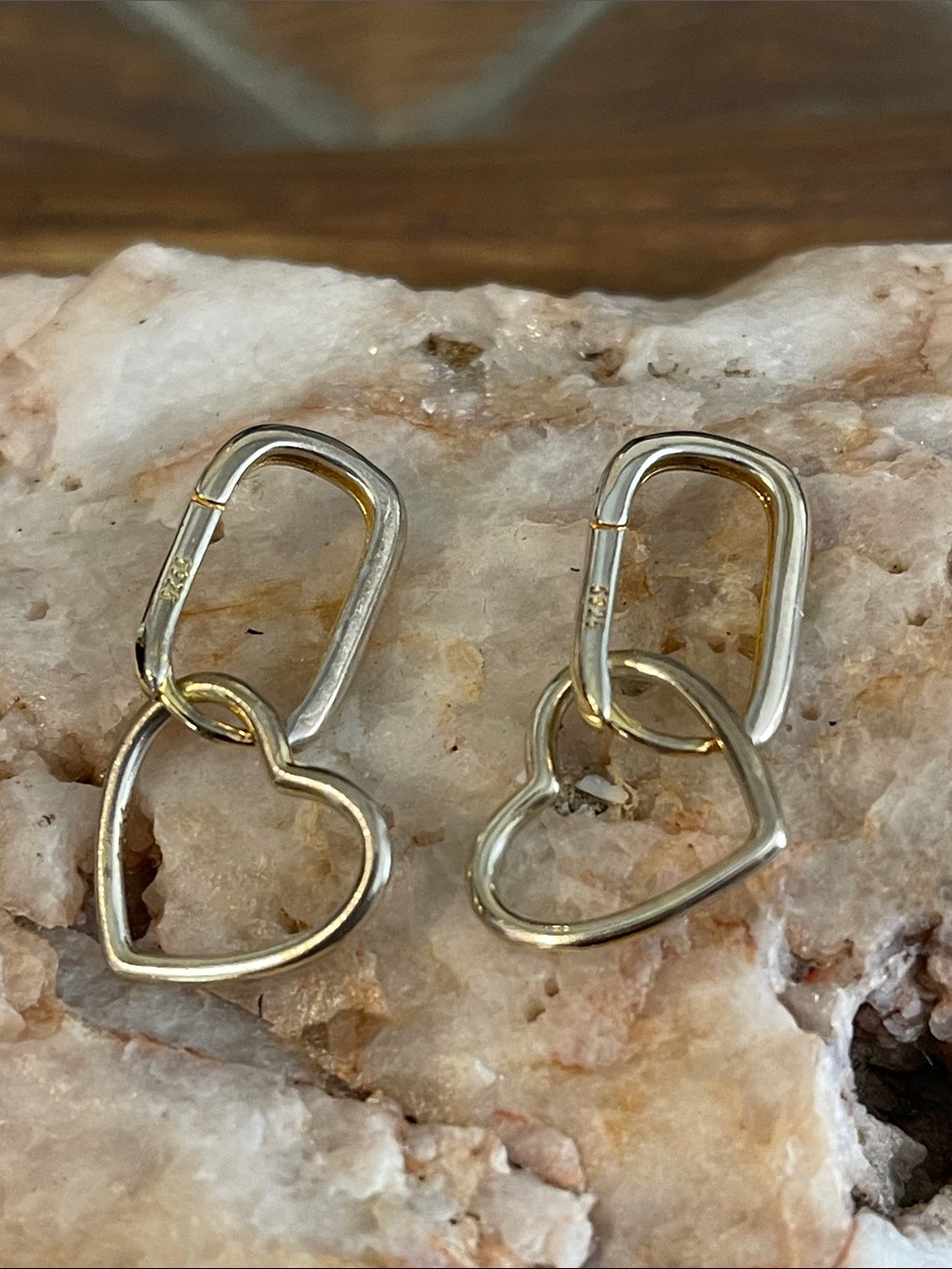 Sterling Silver Gold Tone Heart Hoop Drop Earrings -